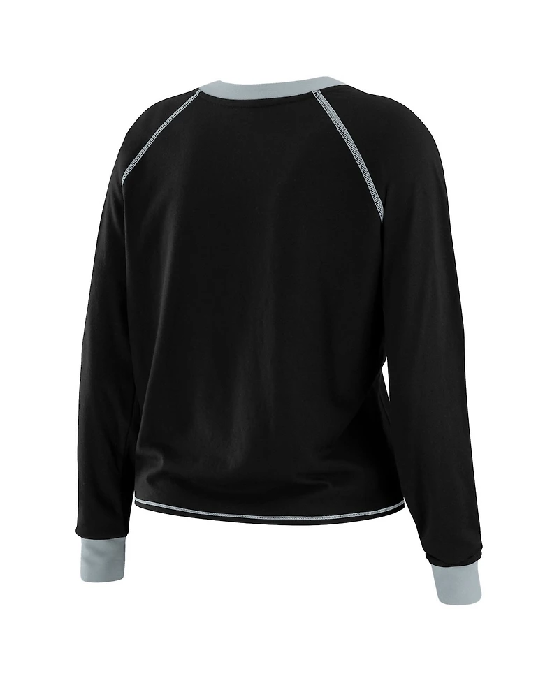 Wear by Erin Andrews Women's Black/Gray Las Vegas Raiders Tie-Front Long Sleeve Top