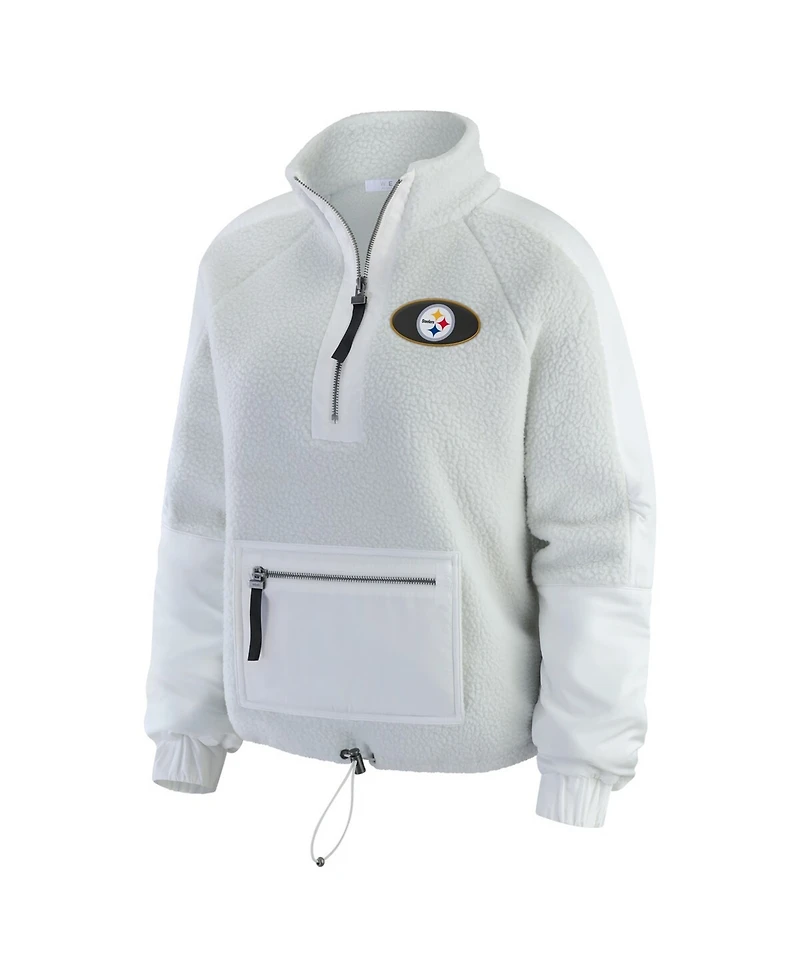 Wear by Erin Andrews Women's White Pittsburgh Steelers Polar Fleece Half-Zip Jacket