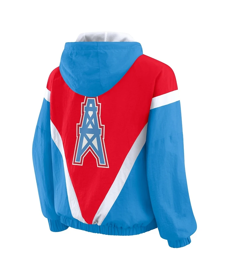 Wear by Erin Andrews Women's Red/Light Blue Tennessee Titans Retro Crinkle Full-Zip Hoodie Windbreaker