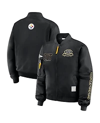 Wear by Erin Andrews Women's Black Pittsburgh Steelers Patch Full-Zip Bomber Jacket