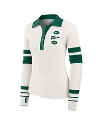 Wear by Erin Andrews Women's White New York Jets Ribbed Henley Polo Sweater