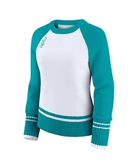 Wear by Erin Andrews Women's White/Aqua Miami Dolphins Color block Raglan Sweater