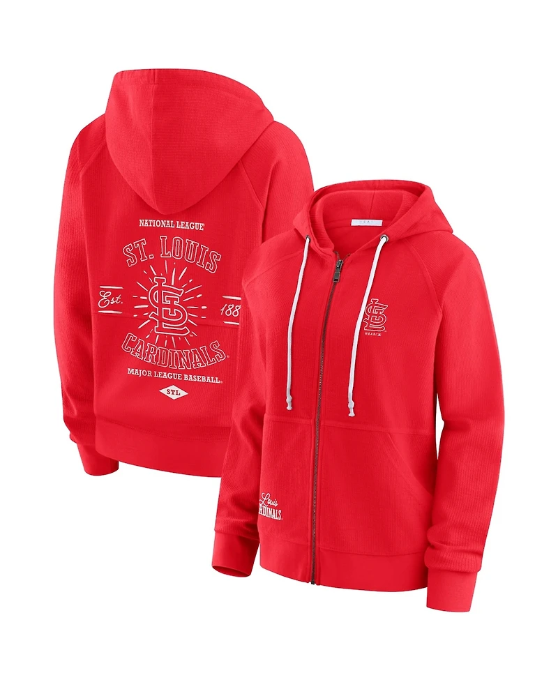 Wear by Erin Andrews Women's Red St. Louis Cardinals Vintage Full-Zip Raglan Hoodie