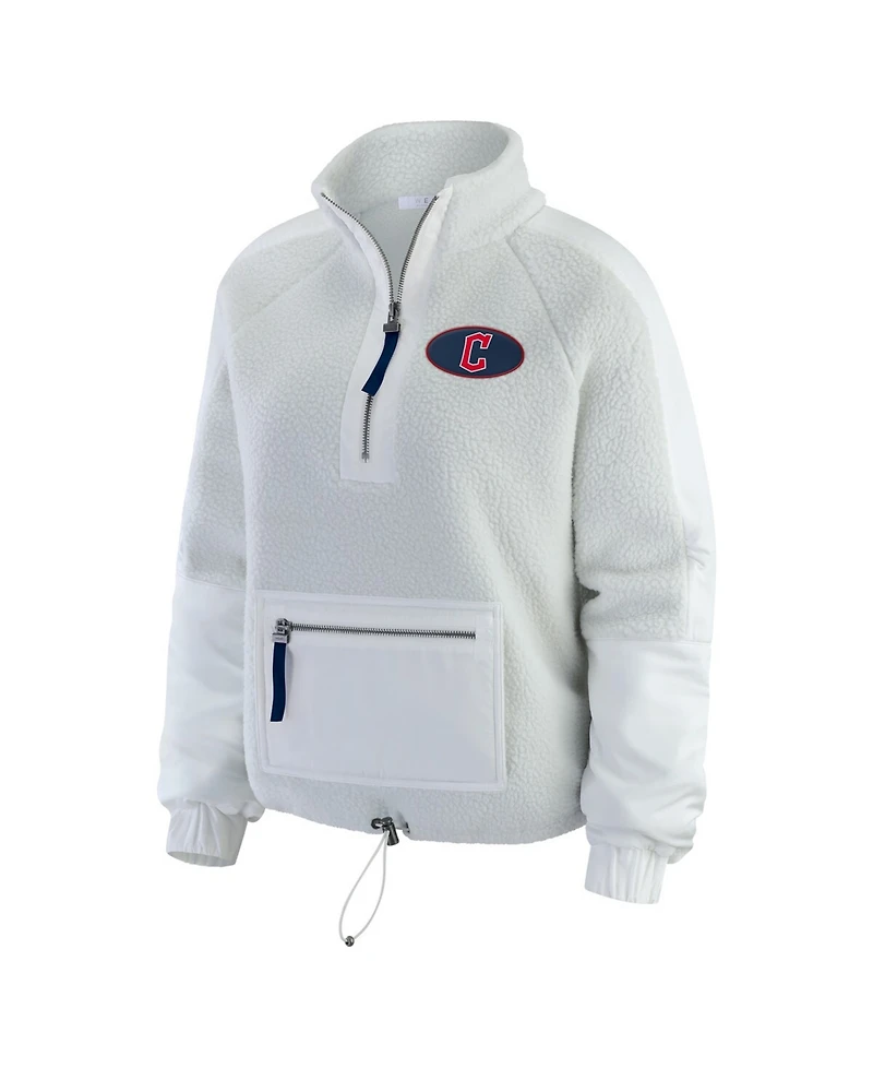 Wear by Erin Andrews Women's Gray Cleveland Guardians Polar Fleece Quarter-Zip Jacket