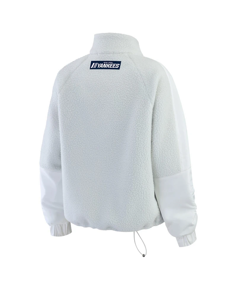 Wear by Erin Andrews Women's Gray New York Yankees Polar Fleece Quarter-Zip Jacket