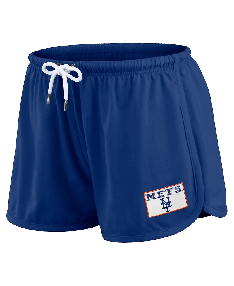 Wear by Erin Andrews Women's 2-Piece Royal New York Mets Heavy Rugby Jersey Cropped Long Sleeve T-Shirt & Shorts Lounge Set