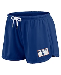 Wear by Erin Andrews Women's 2-Piece Royal New York Mets Heavy Rugby Jersey Cropped Long Sleeve T-Shirt & Shorts Lounge Set