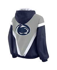 Wear by Erin Andrews Women's Navy/Gray Penn State Nittany Lions Color block Full-Zip Hoodie Windbreaker Jacket