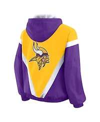 Wear by Erin Andrews Women's Gold/Purple Minnesota Vikings Plus Retro Crinkle Full-Zip Hoodie Windbreaker Jacket