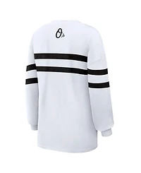 Wear by Erin Andrews Women's White Baltimore Orioles Oversized Long Sleeve Striped T-Shirt