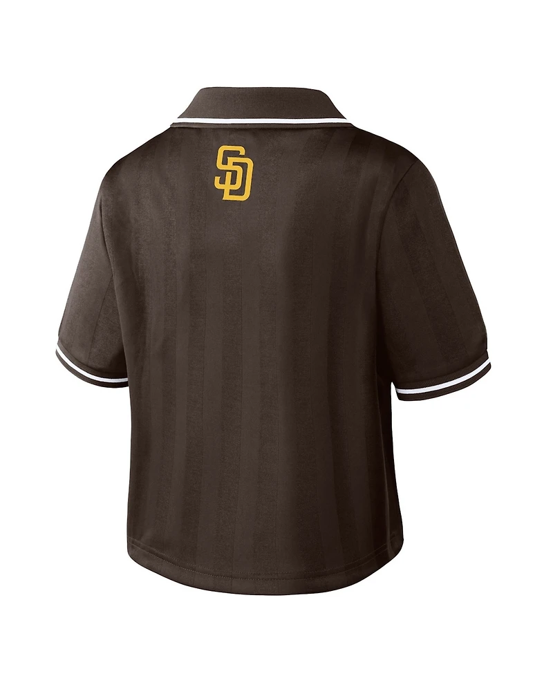 Wear by Erin Andrews Women's Brown San Diego Padres Cropped V-Neck Polo Shirt