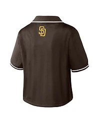 Wear by Erin Andrews Women's Brown San Diego Padres Cropped V-Neck Polo Shirt