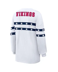 Wear by Erin Andrews Women's White Minnesota Vikings Americana Stripe Long Sleeve T-Shirt