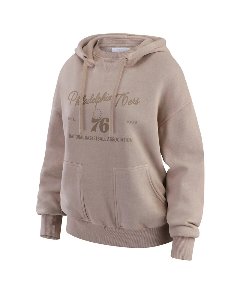Wear by Erin Andrews Women's Tan Philadelphia 76ers Washed Pullover Crewdie