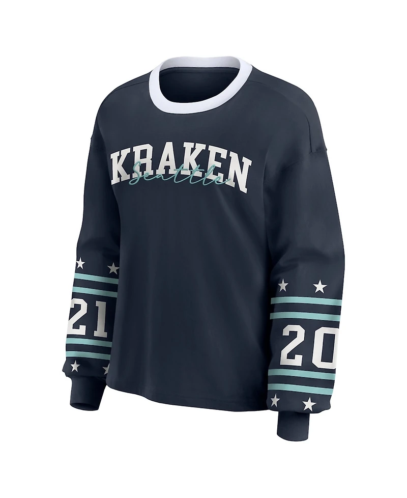 Wear by Erin Andrews Women's Deep Sea Blue Seattle Kraken Long-Sleeve Sport T-Shirt