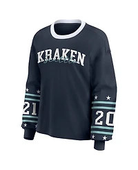 Wear by Erin Andrews Women's Deep Sea Blue Seattle Kraken Long-Sleeve Sport T-Shirt