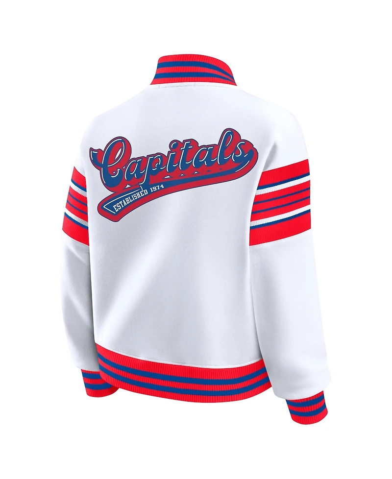Wear by Erin Andrews Women's White/Red Washington Capitals Full-Snap Fleece Sweatshirt Jacket