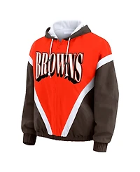 Wear by Erin Andrews Women's Orange/Brown Cleveland Browns Plus Retro Crinkle Full-Zip Hoodie Windbreaker Jacket