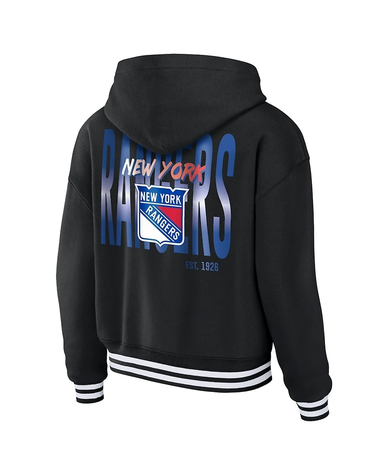 Wear by Erin Andrews Women's Black New York Rangers Cropped Lace-Up Hoodie