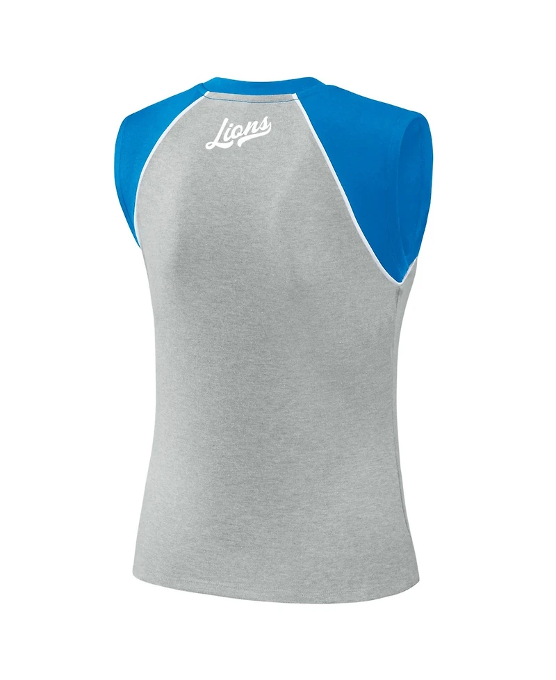Wear by Erin Andrews Women's Gray Detroit Lions Cropped Raglan Tank Top