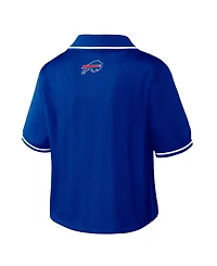 Wear by Erin Andrews Women's Royal Buffalo Bills Cropped Jersey Polo Shirt