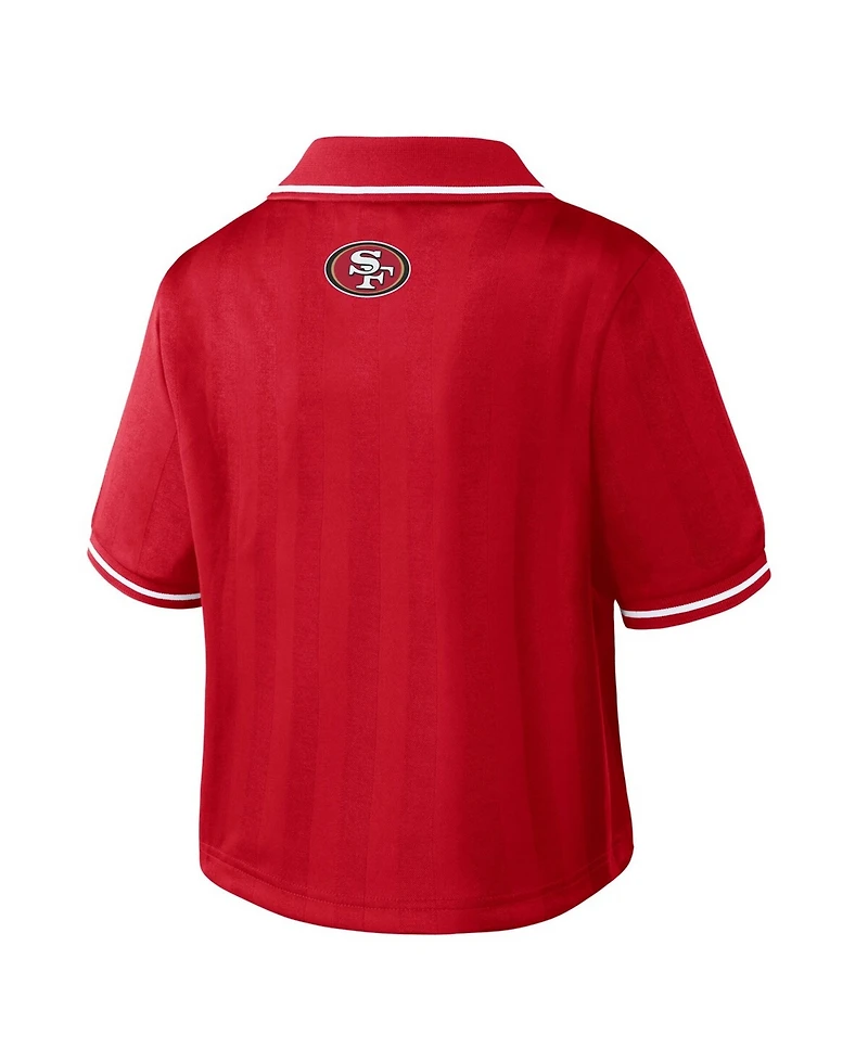 Wear by Erin Andrews Women's Scarlet San Francisco 49ers Cropped Jersey Polo Shirt