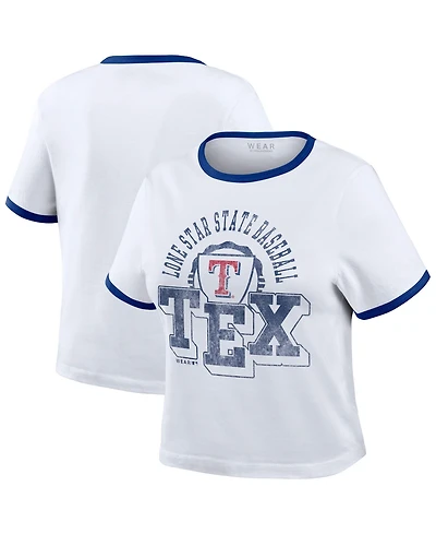 Wear by Erin Andrews Women's White Texas Rangers Ringer Baby T-Shirt