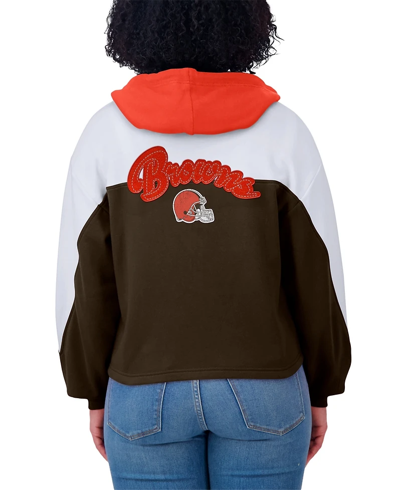 Wear by Erin Andrews Women's Brown Cleveland Browns Plus Color Block Full-Zip Hoodie