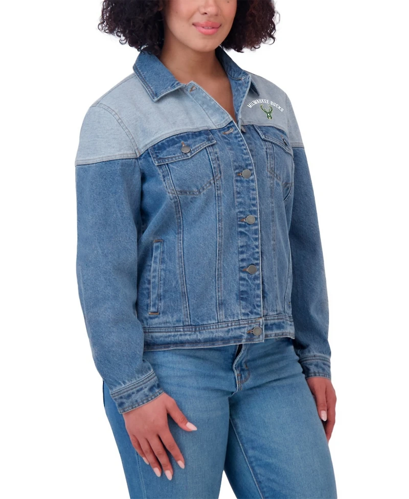 Wear by Erin Andrews Women's Blue Milwaukee Bucks Full-Button Denim Jacket