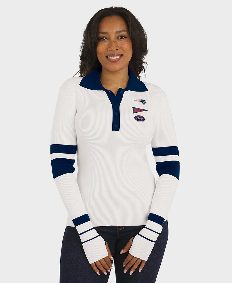 Wear by Erin Andrews Women's White New England Patriots Ribbed Henley Polo Sweater