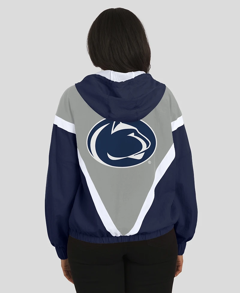 Wear by Erin Andrews Women's Navy/Gray Penn State Nittany Lions Color block Full-Zip Hoodie Windbreaker Jacket