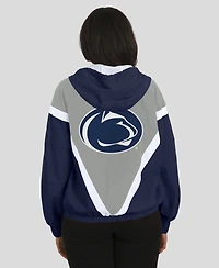 Wear by Erin Andrews Women's Navy/Gray Penn State Nittany Lions Color block Full-Zip Hoodie Windbreaker Jacket