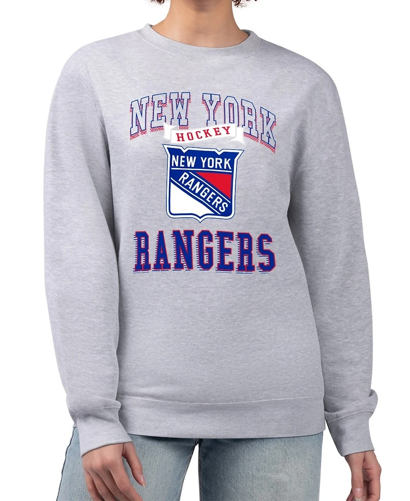 G-iii 4Her by Carl Banks Women's Heather Gray New York Rangers Team Logo Tri-Blend Fleece Pullover Sweatshirt