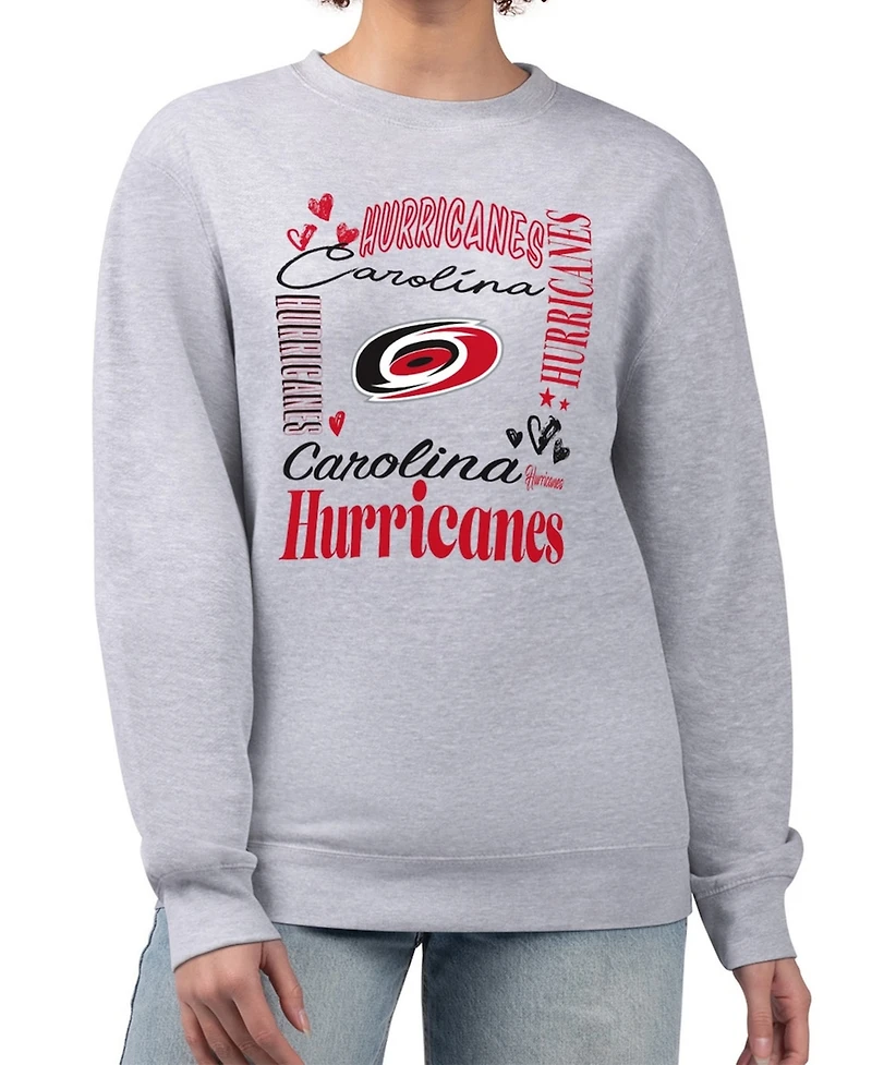 G-iii 4Her by Carl Banks Women's Heather Gray Carolina Hurricanes Collage Graphic Fleece Long Sleeve Pullover Sweatshirt