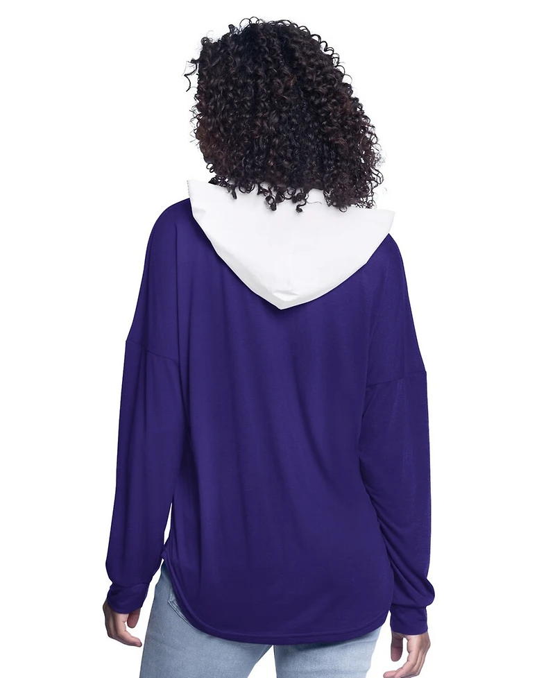 G-iii 4Her by Carl Banks Women's Purple Los Angeles Lakers Bench Player Oversized Long Sleeve Hooded Top
