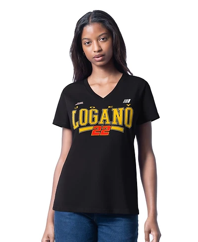 G-iii 4Her by Carl Banks Women's Black Joey Logano Cheer Dance V-Neck T-Shirt