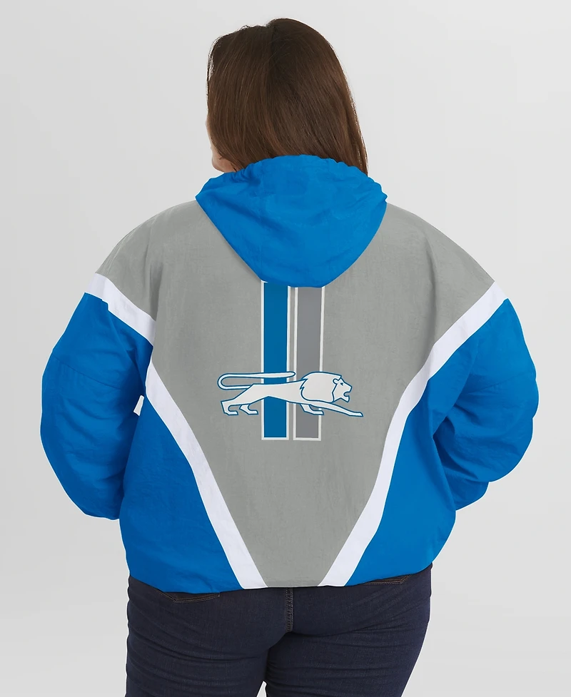Wear by Erin Andrews Women's Blue/Gray Detroit Lions Plus Retro Crinkle Full-Zip Hoodie Windbreaker Jacket