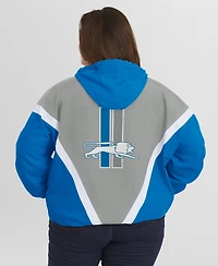 Wear by Erin Andrews Women's Blue/Gray Detroit Lions Plus Retro Crinkle Full-Zip Hoodie Windbreaker Jacket