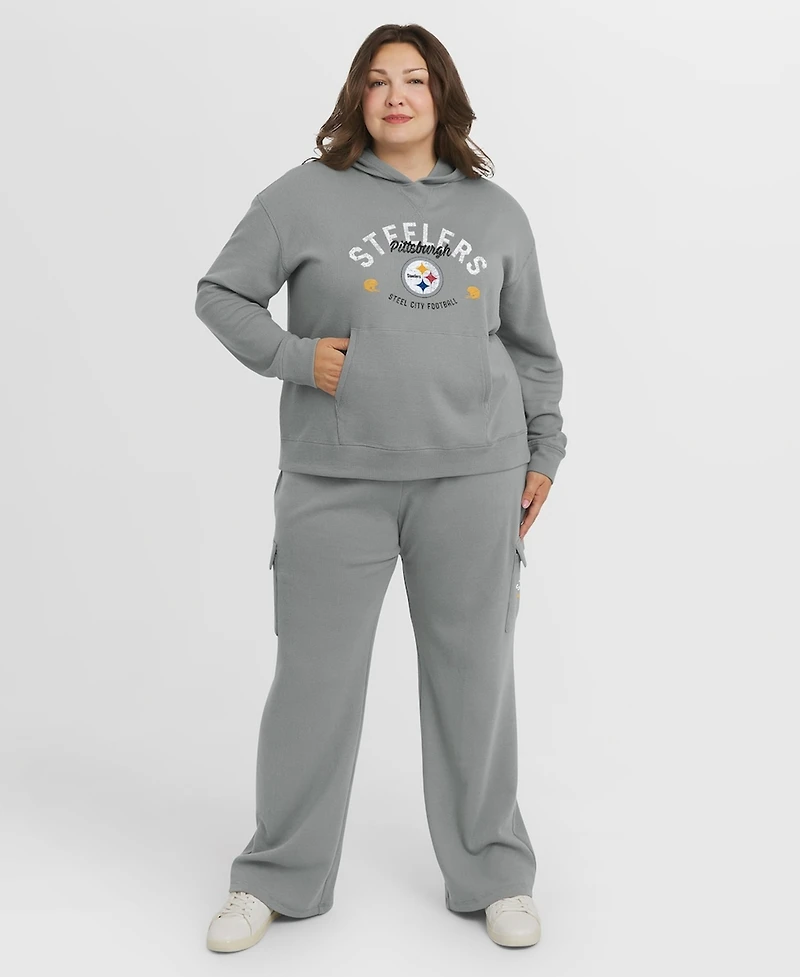 Wear by Erin Andrews Women's 2-Piece Gray Pittsburgh Steelers Plus Waffle-Knit Long Sleeve Hooded Shirt & Pants Lounge Set