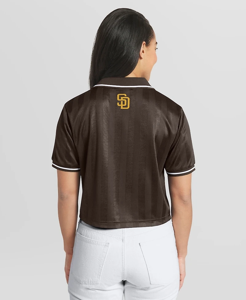 Wear by Erin Andrews Women's Brown San Diego Padres Cropped V-Neck Polo Shirt