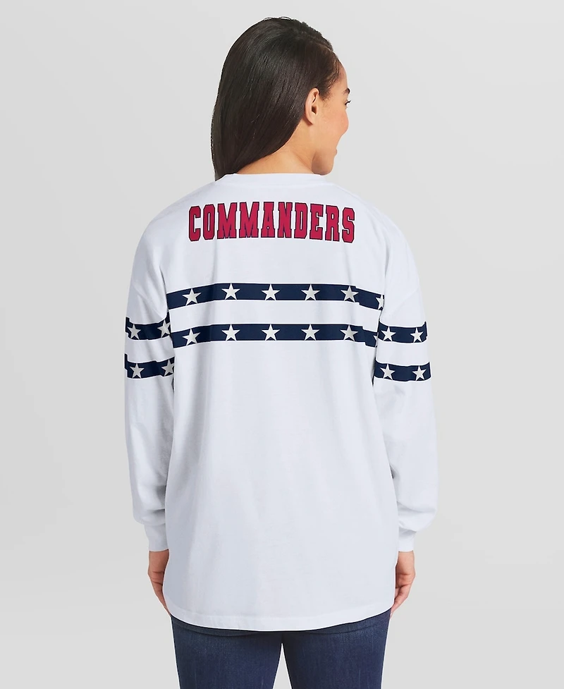 Wear by Erin Andrews Women's White Washington Commanders Americana Stripe Long Sleeve T-Shirt