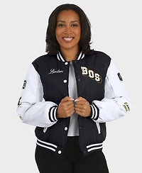 Wear by Erin Andrews Women's Black/White Boston Bruins Varsity Full-Snap Puffer Jacket