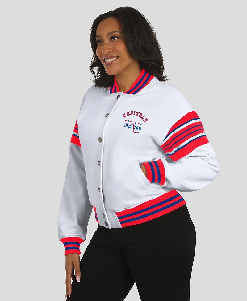 Wear by Erin Andrews Women's White/Red Washington Capitals Full-Snap Fleece Sweatshirt Jacket