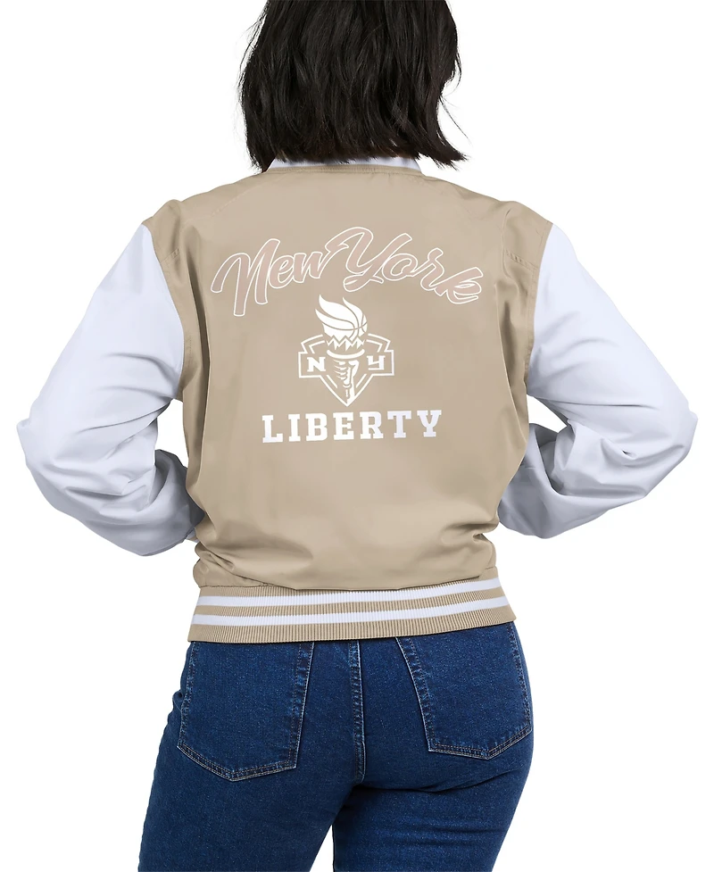 Wear by Erin Andrews Women's Tan New York Liberty Tonal Full-Zip Bomber Jacket