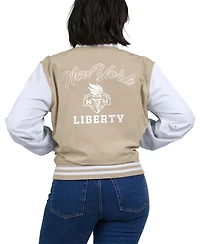 Wear by Erin Andrews Women's Tan New York Liberty Tonal Full-Zip Bomber Jacket