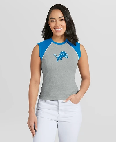 Wear by Erin Andrews Women's Gray Detroit Lions Cropped Raglan Tank Top