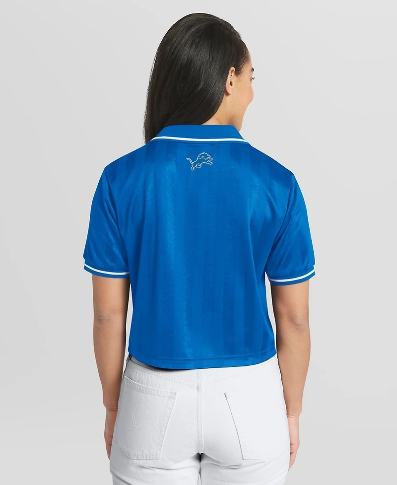 Wear by Erin Andrews Women's Blue Detroit Lions Cropped Jersey Polo Shirt