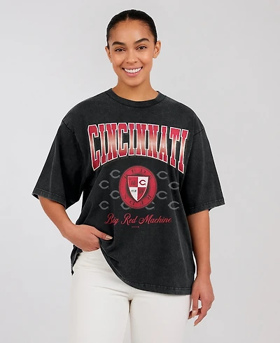 Wear by Erin Andrews Women's Black Cincinnati Reds Oversized Boyfriend T-Shirt