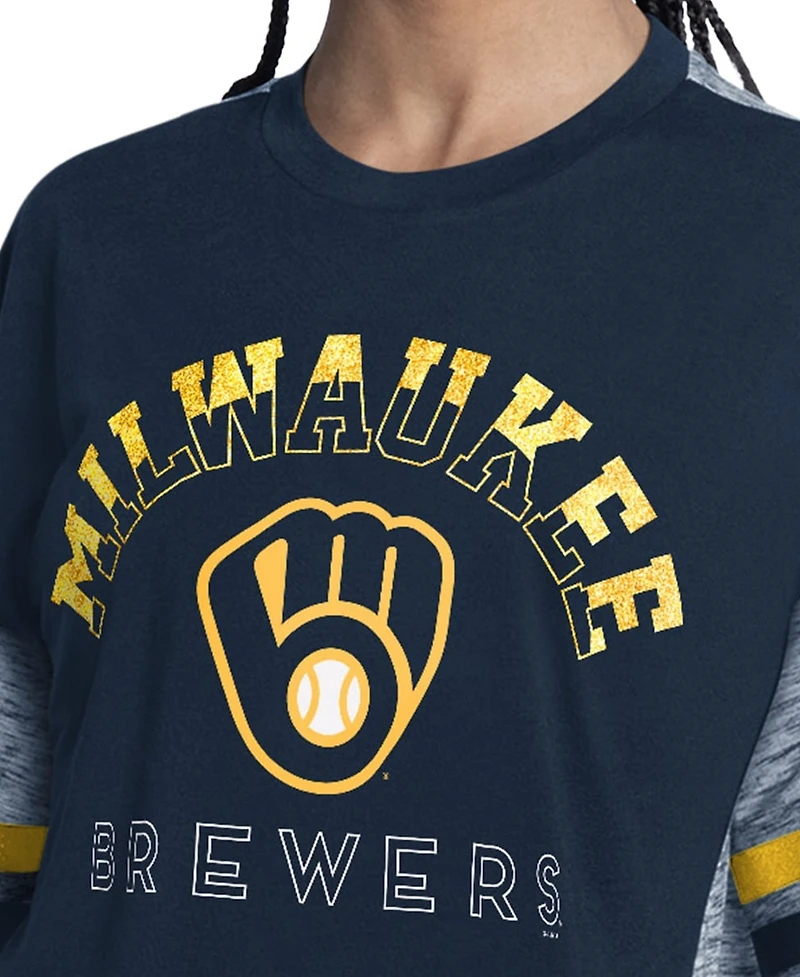 G-iii 4Her by Carl Banks Women's Navy Milwaukee Brewers Off-Season Oversized Top