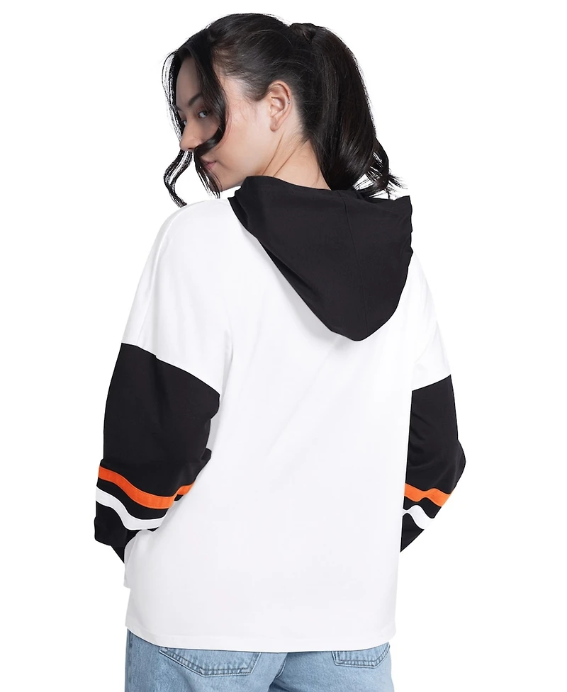 G-iii 4Her by Carl Banks Women's White/Black San Francisco Giants Key Player Oversized Hooded Long Sleeve T-Shirt